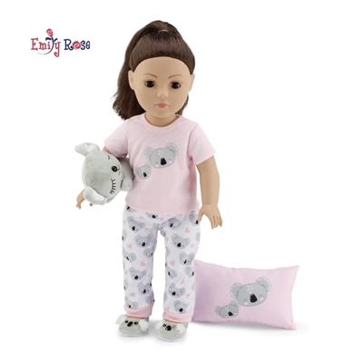 18-inch Doll Clothes - Koala PJ Set 5 PC 18'' Doll Pajama Outfit with  Matching Slippers, Koala Stuffed Toy and Pillow - fits American Girl ® Dolls