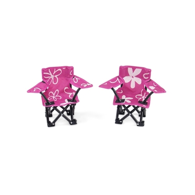 18 Inch Doll Accessories - Two Pink and White Flowered Camping Chairs -  fits American Girl ® Dolls