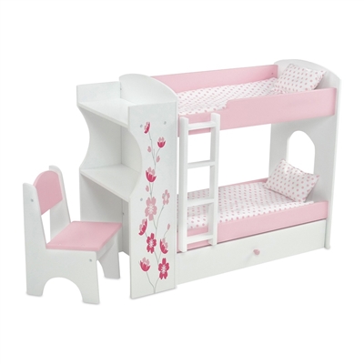 18-Inch Doll Furniture - Bunk Bed with Built-in Desk and Storage - fits ...