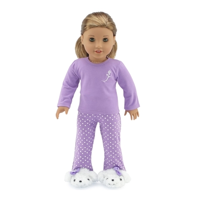 18-inch Doll Clothes - Lavender Polka Dot Pajamas/PJs plus Puppy ...